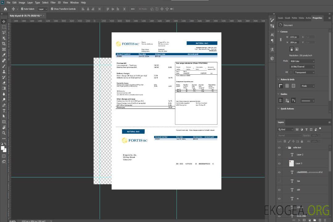 Canada Colombie-Britannique Modèle de facture de services publics pour entreprise FortisBC (2) template